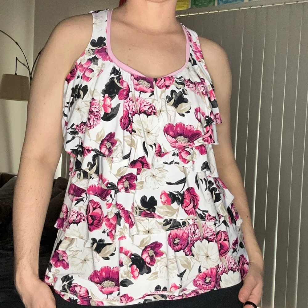 White House Black Market Floral Sleeveless Top - Pink and Black